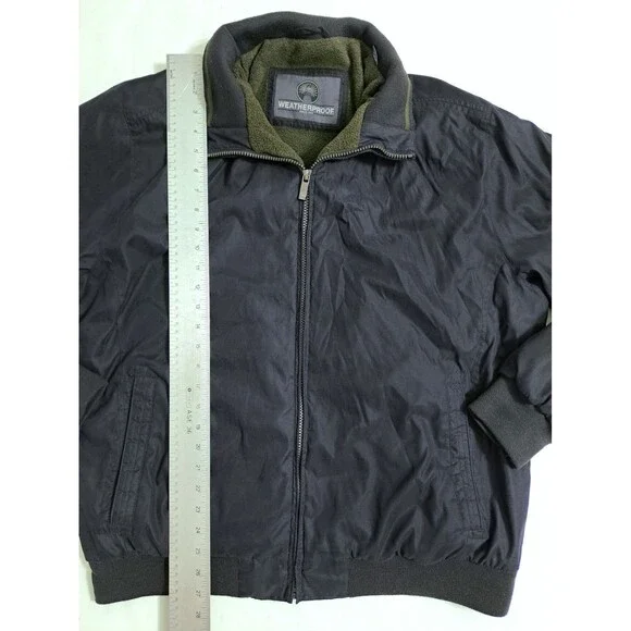 Weatherproof Vintage Bomber Jacket Men's XL Black Fleece Lined Coat Harrington - Picture 8 of 9